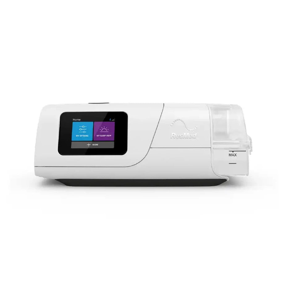 White resmed aircurve 11 bipap sleep machine with a screen on a white background